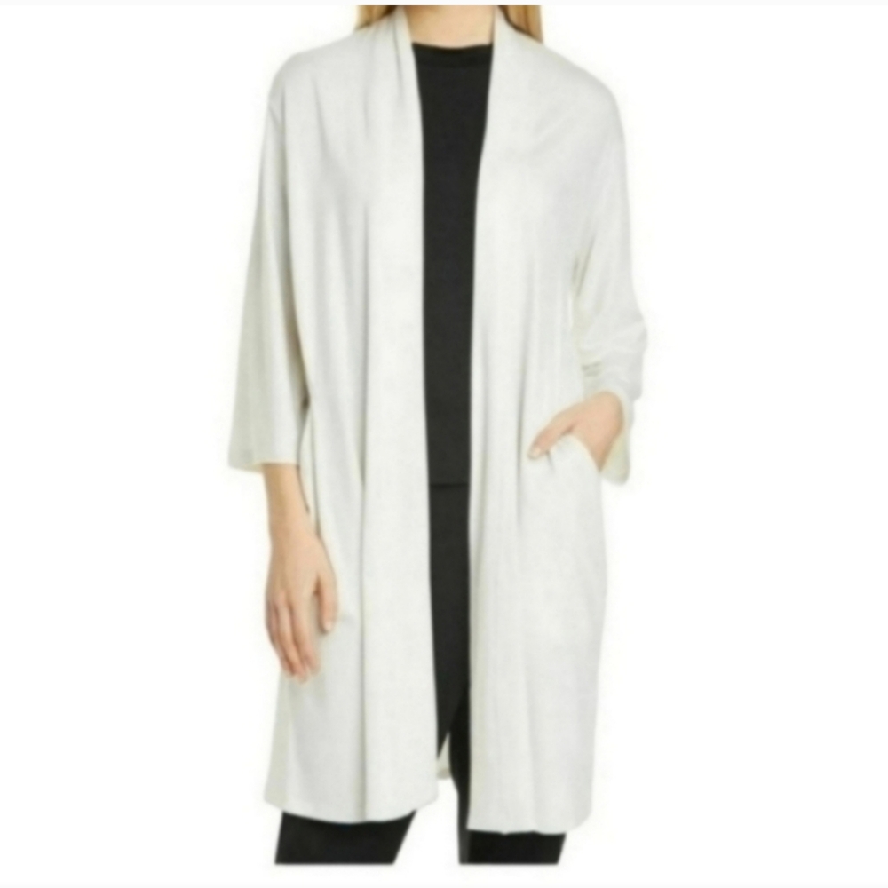 Eileen Fisher Cream Cardigan Tencil Open Drape Sweater Small